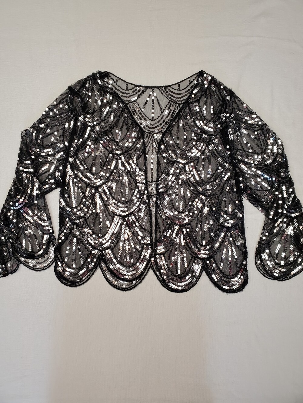 Sequin Scallop Capelet Bolero Shrug Art Deco 1920s Flapper Evening Jacket OS